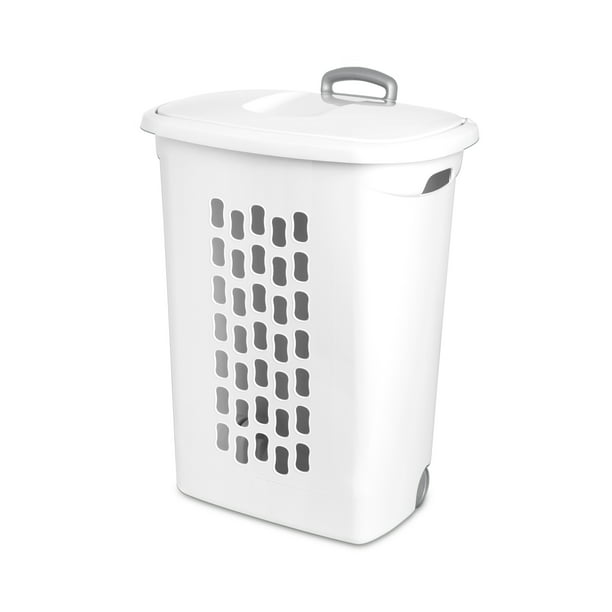 Plastic Rolling Laundry Hamper Basket Storage White Portable Wheeled Case of 3